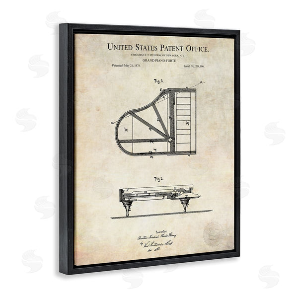 Stupell Industries Karl Hronek | Grand Piano Detailed Vintage Diagram Blueprint Instrument Wall Art