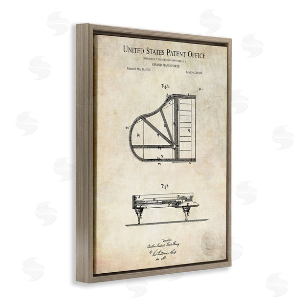 Stupell Industries Karl Hronek | Grand Piano Detailed Vintage Diagram Blueprint Instrument Wall Art
