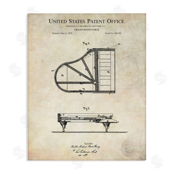 stupell industries Karl Hronek | Grand Piano Detailed Vintage Diagram Blueprint Instrument Wall Art