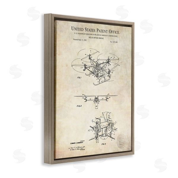 Stupell Industries Karl Hronek | Helicopter Aircraft Engine Blueprint Diagram Patent Text Wall Art
