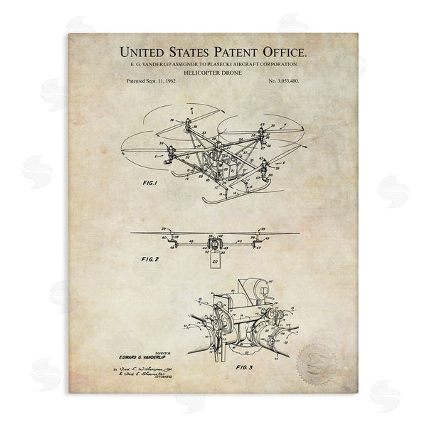 stupell industries Karl Hronek | Helicopter Aircraft Engine Blueprint Diagram Patent Text Wall Art