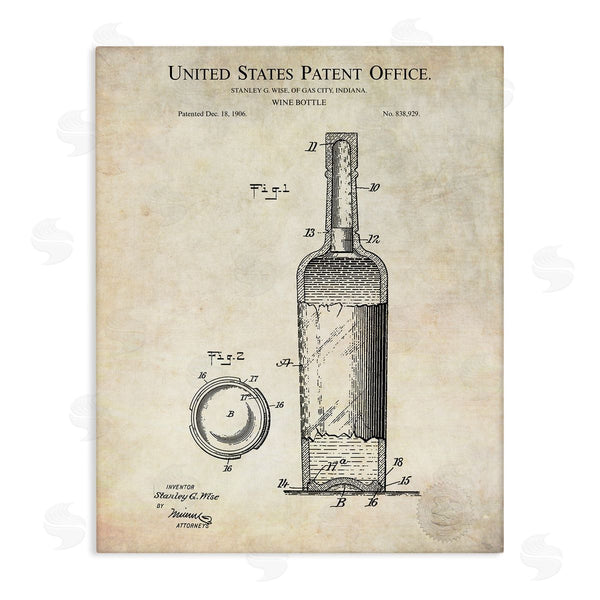 stupell industries Karl Hronek | Patent Text Detailed Wine Bottle Diagram Drawing Wall Art