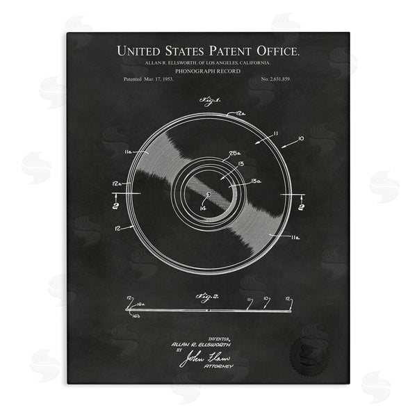 stupell industries Karl Hronek | Phonograph Record Player Detailed Music Diagram Blueprint Wall Art