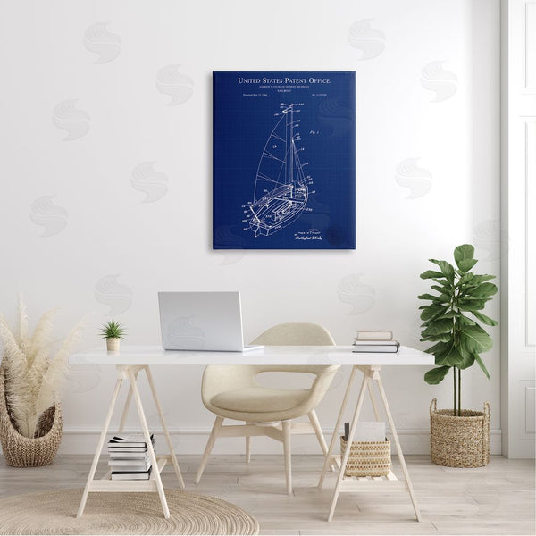 Stupell Industries Karl Hronek | Sailboat Watercraft Blue Patent Office Diagram Blueprint Wall Art