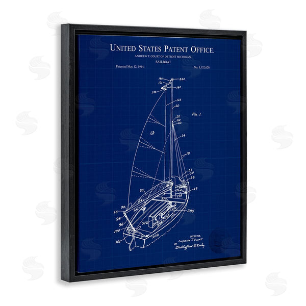 Stupell Industries Karl Hronek | Sailboat Watercraft Blue Patent Office Diagram Blueprint Wall Art