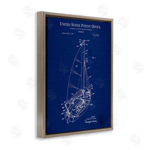 Stupell Industries Karl Hronek | Sailboat Watercraft Blue Patent Office Diagram Blueprint Wall Art