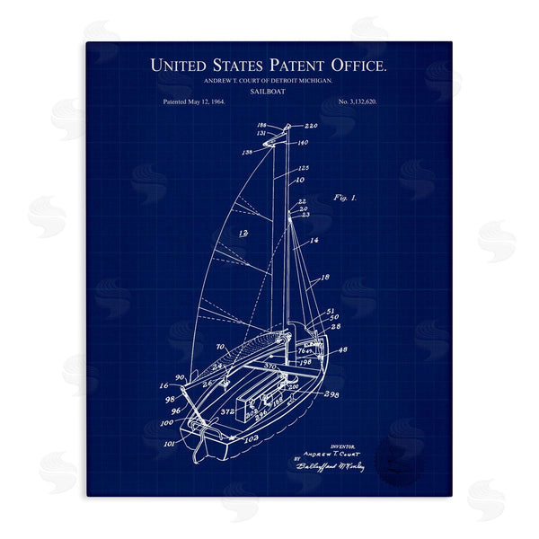 stupell industries Karl Hronek | Sailboat Watercraft Blue Patent Office Diagram Blueprint Wall Art