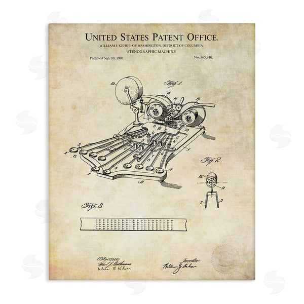 stupell industries Karl Hronek | Stenograph Machine Blueprint Diagram Detailed Patent Text Wall Art