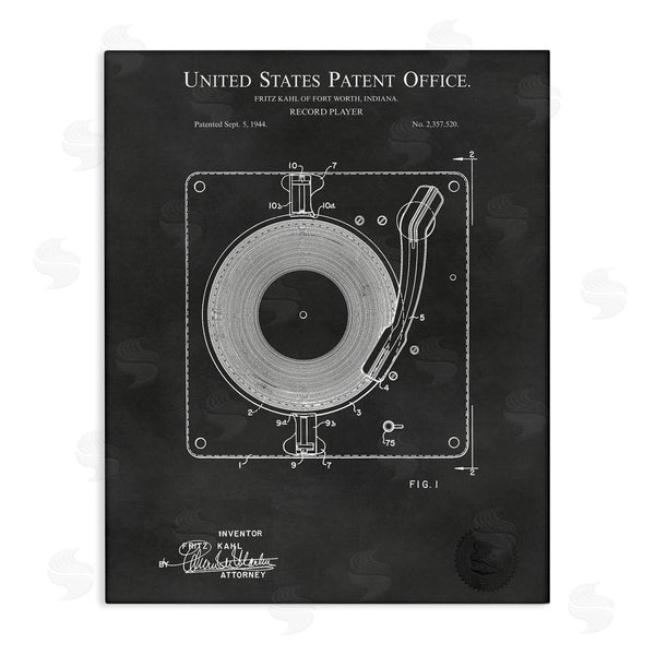 stupell industries Karl Hronek | Turntable Record Player Diagram Blueprint Patent Text Wall Art