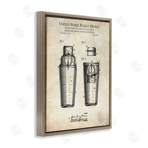 Stupell Industries Karl Hronek | Vintage Cocktail Drink Mixer Diagram Patent Text Wall Art
