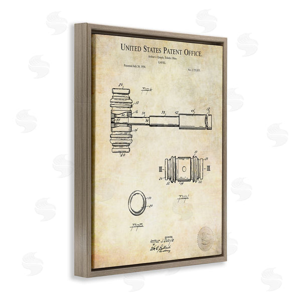 Stupell Industries Karl Hronek | Vintage Gavel Invention Diagram Patent Text Blueprint Wall Art