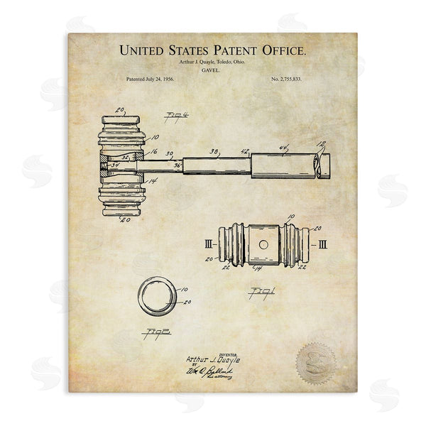 stupell industries Karl Hronek | Vintage Gavel Invention Diagram Patent Text Blueprint Wall Art