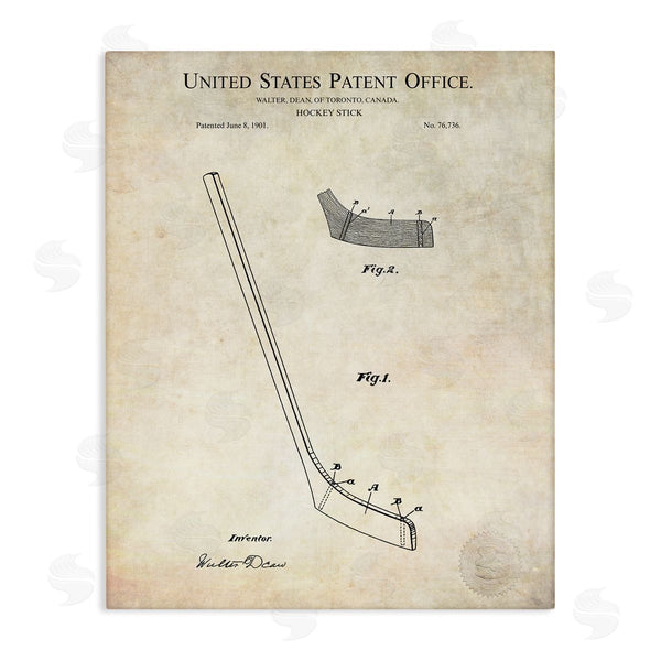 stupell industries Karl Hronek | Vintage Hockey Stick Sports Diagram Patent Blueprint Wall Art