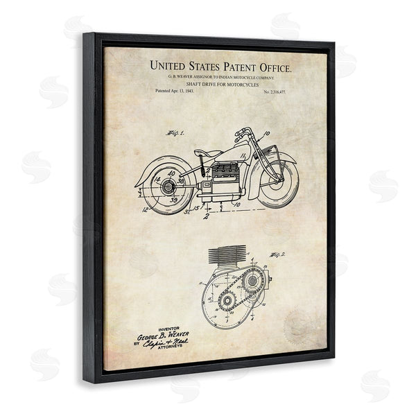Stupell Industries Karl Hronek | Vintage Motorcycle Shaft Drive Machinery Blueprint Diagram Wall Art