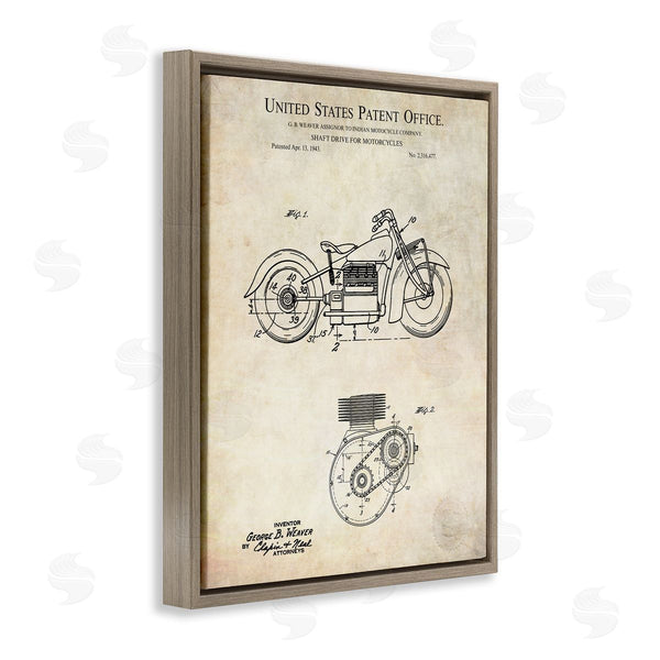Stupell Industries Karl Hronek | Vintage Motorcycle Shaft Drive Machinery Blueprint Diagram Wall Art