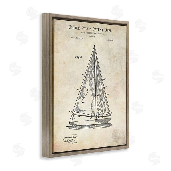 Stupell Industries Karl Hronek | Vintage Sailboat Watercraft Diagram Patent Text Blueprint Wall Art