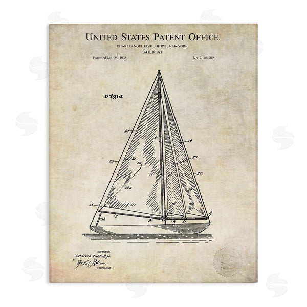 stupell industries Karl Hronek | Vintage Sailboat Watercraft Diagram Patent Text Blueprint Wall Art
