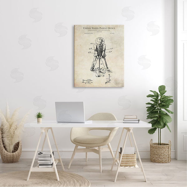Stupell Industries Karl Hronek | Vintage Style Man Golfing Club Diagram Patent Text Wall Art