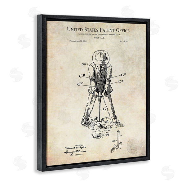 Stupell Industries Karl Hronek | Vintage Style Man Golfing Club Diagram Patent Text Wall Art