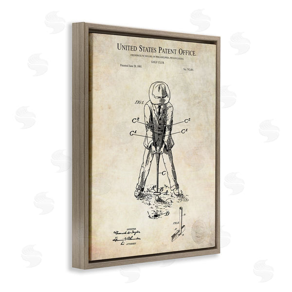 Stupell Industries Karl Hronek | Vintage Style Man Golfing Club Diagram Patent Text Wall Art