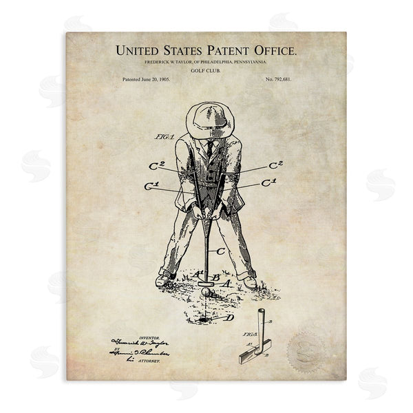 stupell industries Karl Hronek | Vintage Style Man Golfing Club Diagram Patent Text Wall Art
