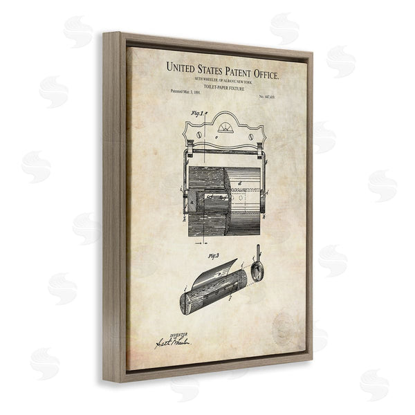 Stupell Industries Karl Hronek | Vintage Toilet Paper Fixture Detailed Technical Diagram Text Wall Art