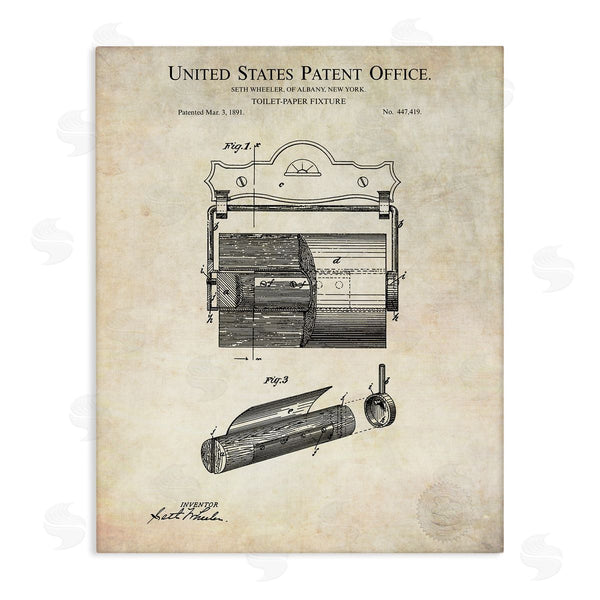 stupell industries Karl Hronek | Vintage Toilet Paper Fixture Detailed Technical Diagram Text Wall Art