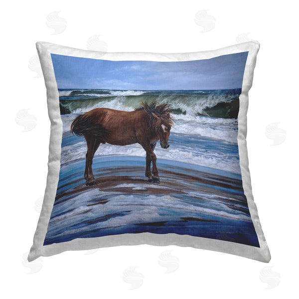 stupell industries Karla Mann | Horse on Sea Shore Printed Throw Pillow