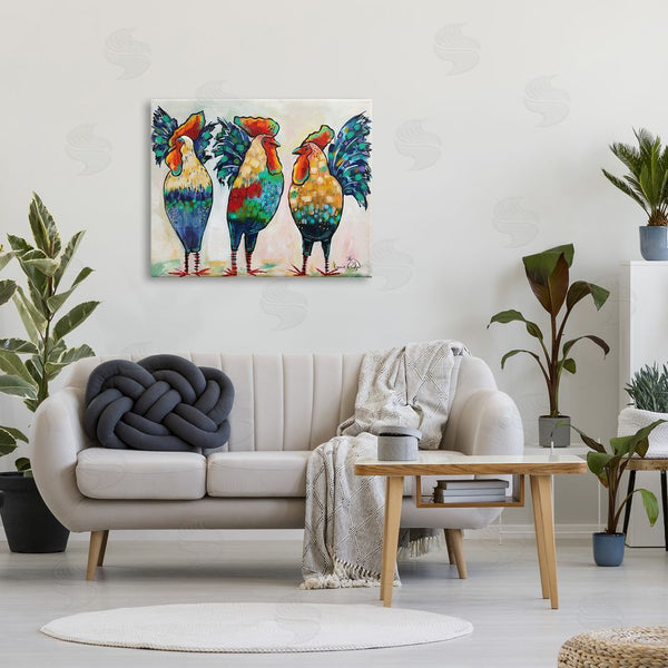 Stupell Industries Karrie Evenson | Bold Patterned Chickens Hens Vivid Feathers Standing Wall Art