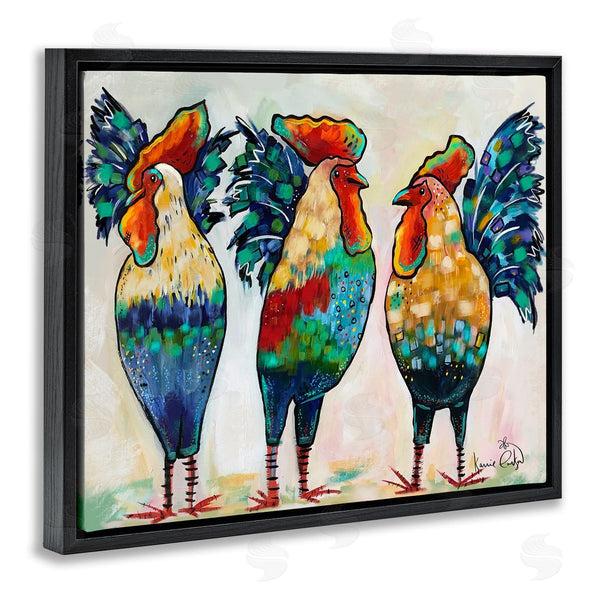 Stupell Industries Karrie Evenson | Bold Patterned Chickens Hens Vivid Feathers Standing Wall Art