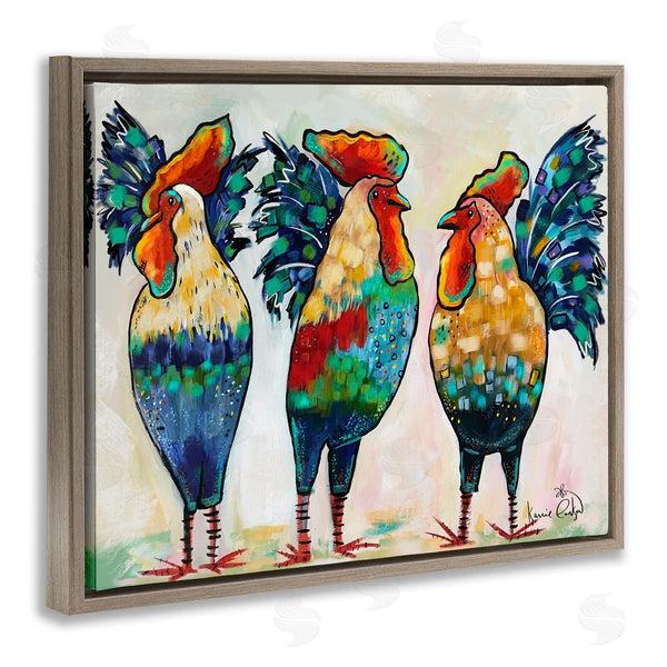 Stupell Industries Karrie Evenson | Bold Patterned Chickens Hens Vivid Feathers Standing Wall Art
