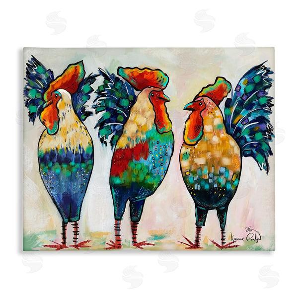 stupell industries Karrie Evenson | Bold Patterned Chickens Hens Vivid Feathers Standing Wall Art