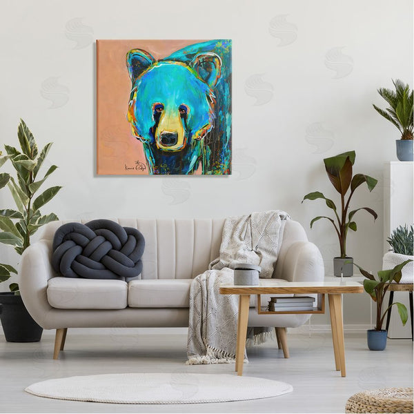 Stupell Industries Karrie Evenson | Brilliant Blue Bear Gazing Street Style Graffiti Splatter Wall Art