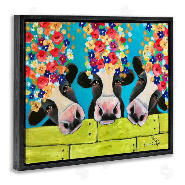 Stupell Industries Karrie Evenson | Farm Cattle Cows Bright Flower Petals Green Planks Wall Art