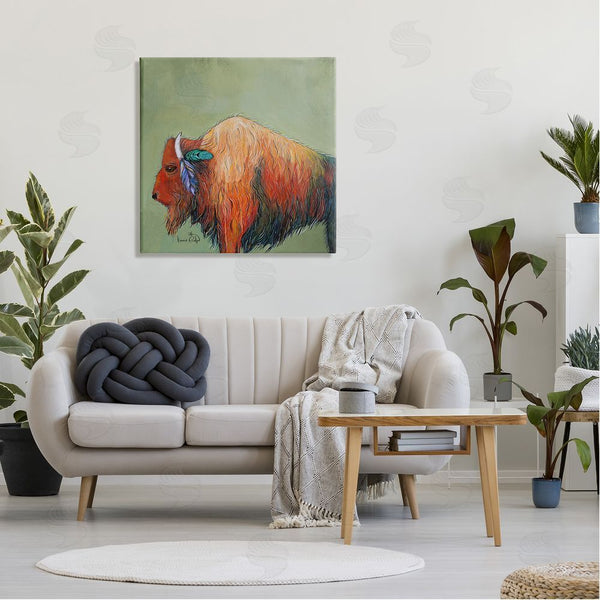 Stupell Industries Karrie Evenson | Vivid Bison Hanging Feathers Horn Abstract Hair Wall Art