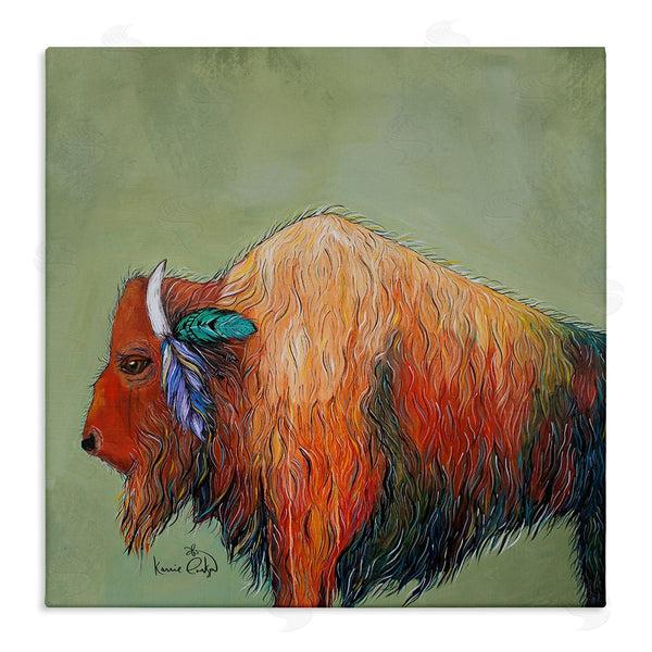 stupell industries Karrie Evenson | Vivid Bison Hanging Feathers Horn Abstract Hair Wall Art