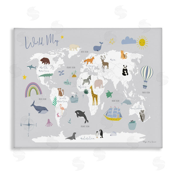 stupell industries Kasia Kucwaj-Tybur | Educational Animals Map Wall Art