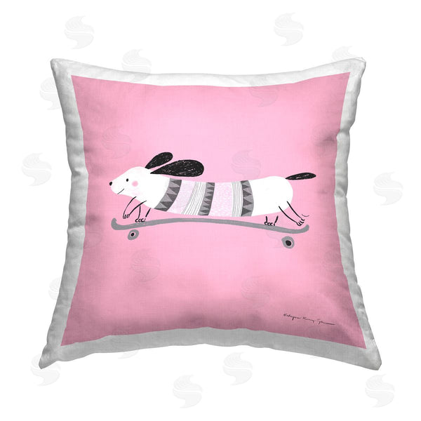 stupell industries Kasia Kucwaj-Tybur | Pink Skateboarding Dog Printed Throw Pillow