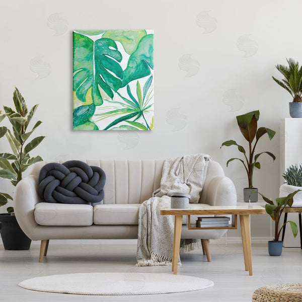 Stupell Industries Kat Papa | Green Tropical Palms Monstera Plants Jungle Foliage Wall Art