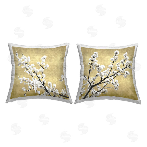 Stupell Industries Kate Bennett | White Cherry Blossom Branches Neutral Tan Printed Throw Pillow Set