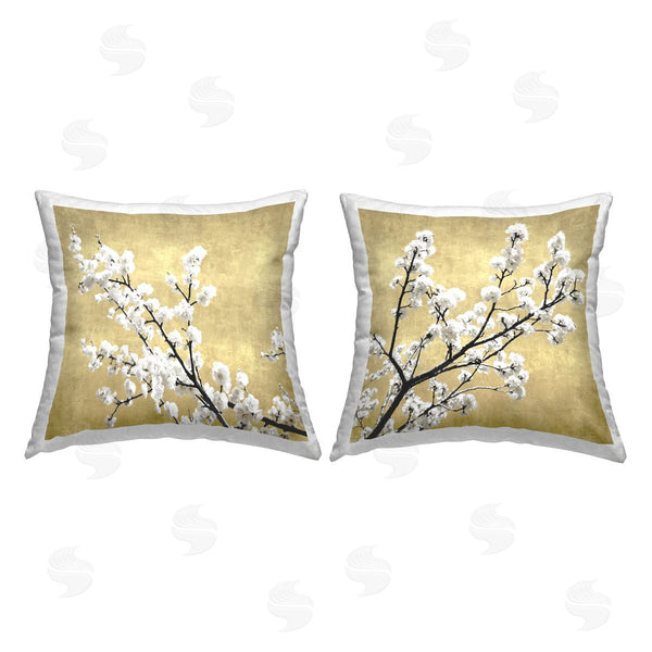 stupell industries Kate Bennett | White Cherry Blossom Branches Neutral Tan Printed Throw Pillow Set