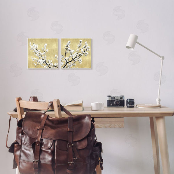 Stupell Industries Kate Bennett | White Cherry Blossom Branches Over Neutral Wall Art
