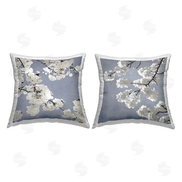 Stupell Industries Kate Bennett | White Cherry Blossom Tree Branches Over Blue Printed Throw Pillow Set