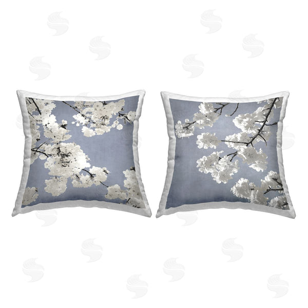 stupell industries Kate Bennett | White Cherry Blossom Tree Branches over Blue Printed Throw Pillow Set