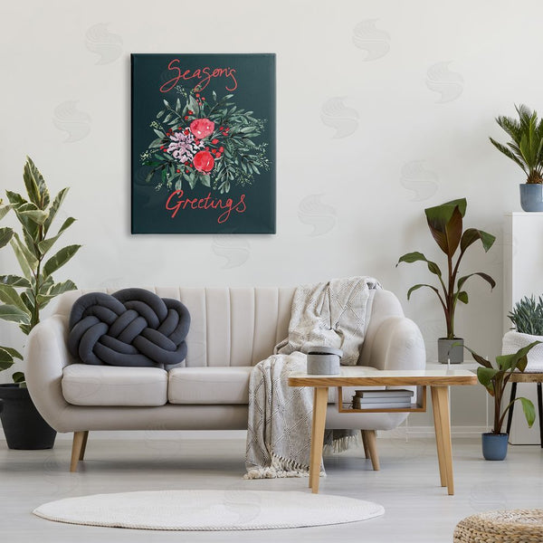 Stupell Industries Kate Eldridge | Festive Winter Holly Wreath Season's Greetings Sentiment Wall Art