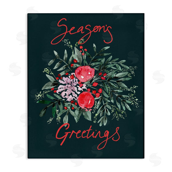 stupell industries Kate Eldridge | Festive Winter Holly Wreath Season's Greetings Sentiment Wall Art