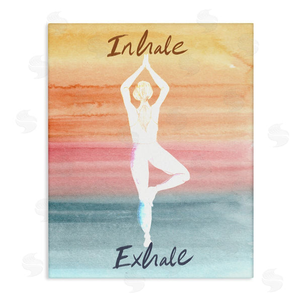 stupell industries Kate Eldridge | Inhale Exhale Soothing Yoga Pose Watercolor Effect Wall Art