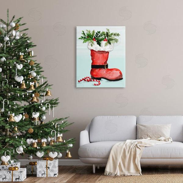 Stupell Industries Kate Eldridge | Red Santa Boot Holly Botanical Bouquet Candy Canes Wall Art