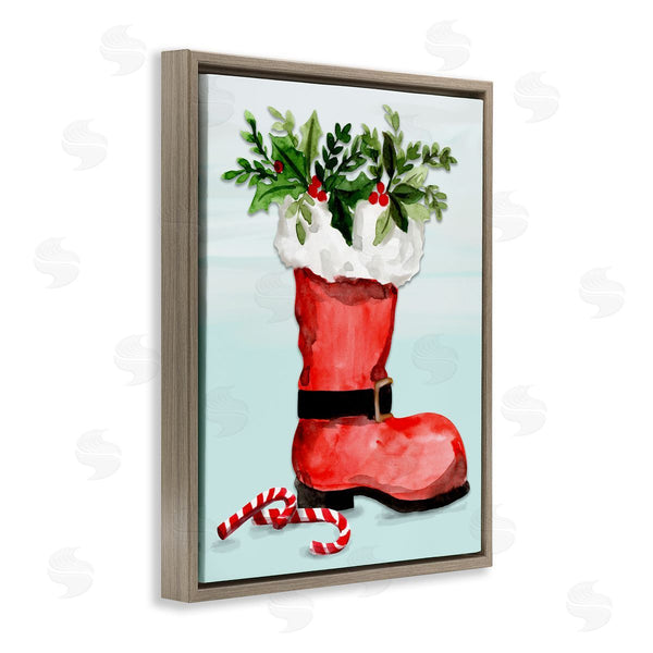 Stupell Industries Kate Eldridge | Red Santa Boot Holly Botanical Bouquet Candy Canes Wall Art