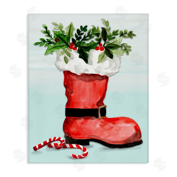 stupell industries Kate Eldridge | Red Santa Boot Holly Botanical Bouquet Candy Canes Wall Art